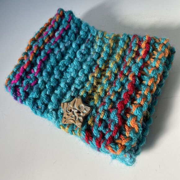 Cable Knit Headband Blue Green Multicolor‎ Ear Warmer Band Handmade Ceramic Star - Picture 1 of 7